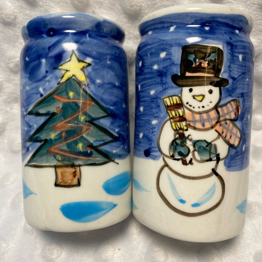 Christmas - Hand Painted Snowman and Christmas Tree Salt and Pepper Shakers